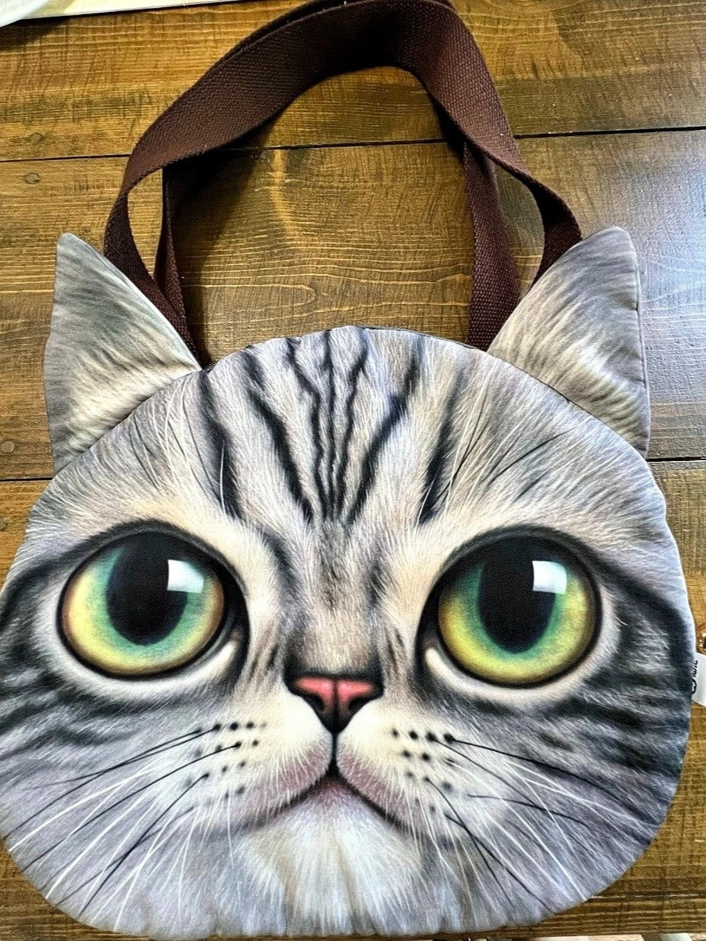 3D Cat Face Tote in Gray
